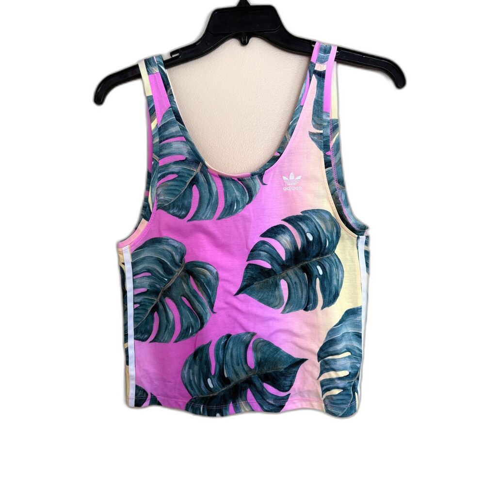 Adidas Originals Monstera Leaf Pink Ombre Crop Tank Top - Size XS